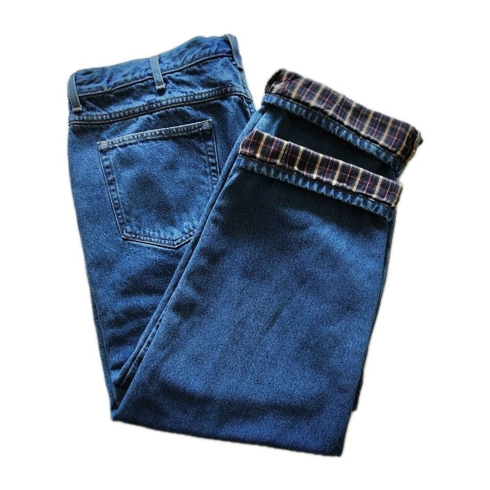 LL Bean Men’s Flannel Lined Jeans Blue Denim Size 42x30 Cabin Core Hiking